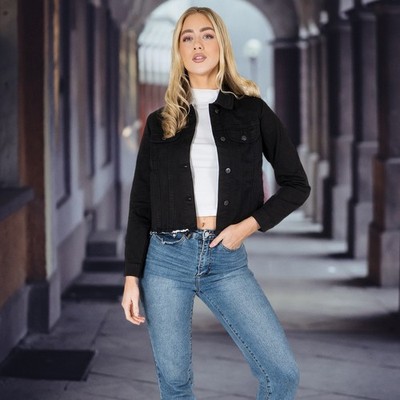Klassische lässige Jeansjacke aus Baumwolldenim mit Knopfleiste für Damen