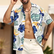 Blue Floral Hawaiian Shirt: Breezy Summer Beach Tropical Button Down Shirt