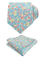 Mens 3.15inches Exquisite Floral Tie with Small E142-green/ Coral/ Yellow