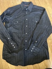 Roper Western Shirt Mens Large Black Shimmer Pearl Snap Button Down