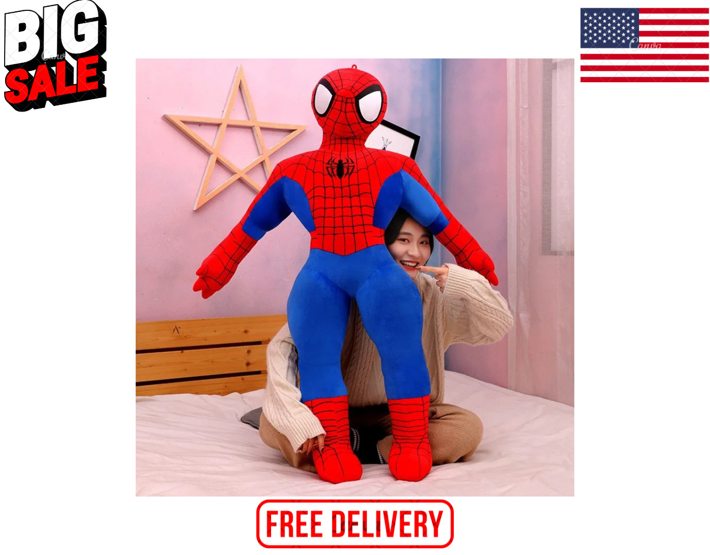 50CM Giant Spider-Man Plush Doll Soft Stuffed Toy Pillow Gif