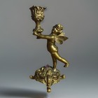 Antique Brass Fairy Purple Jewel Candlestick Holder Edwardian Ornate RARE FIND