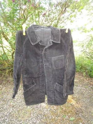 Veste de travail ancienne en velours côtelé noir Dumont d'Urville - Photo 1/4