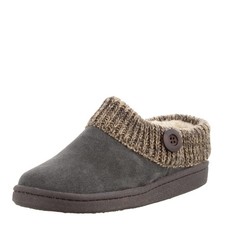 Clarks Slipper Suede Leather Knitted Collar Clog Slippers Plush Faux Fur...