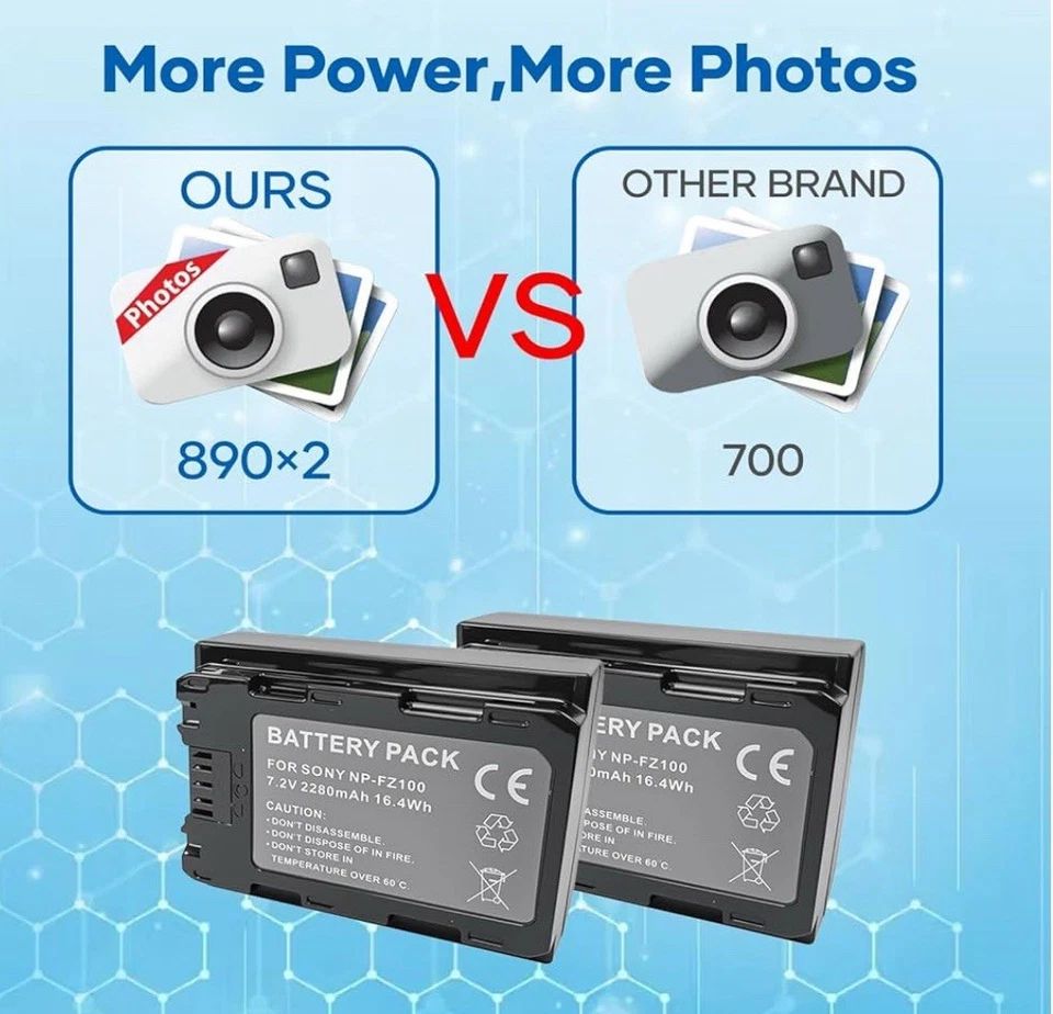 NP-FZ100电池带2插槽充电器2包 — 第 2/4 张图片