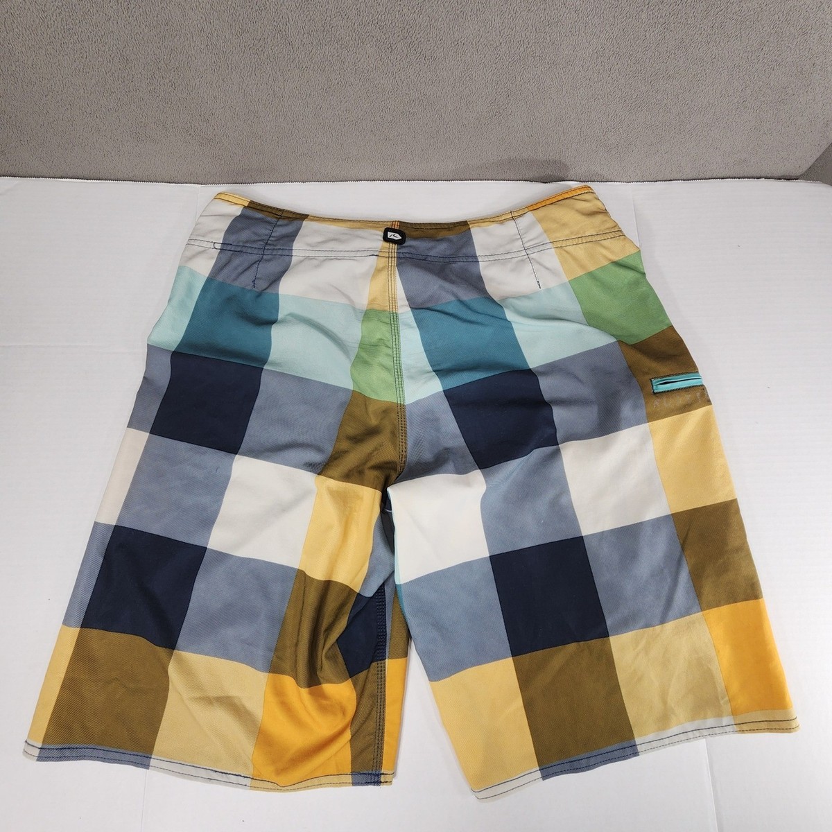 Rusty Board Shorts sz 32 Men Stretch Plaid Swim Yellow Blue