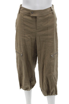 Vince Womens Linen High Waisted Cuff Ankle Cargo Jogger Pants Brown Size 00