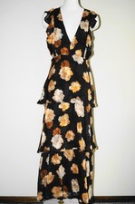 Lulus Molinetto Black Multicolor Floral Ruffled Tiered Sleeveless Maxi Dress M