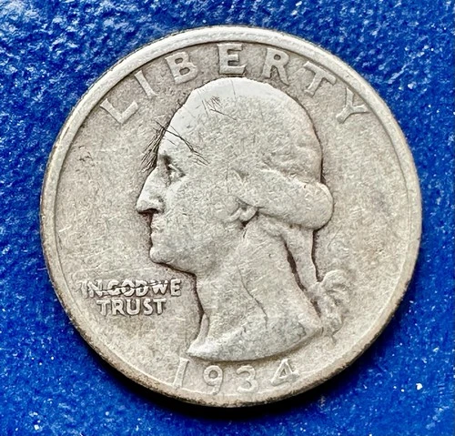 1934 Washington Quarter. 90% Silver. Fine Condition. Charity Auction. ￼