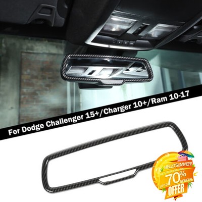 Carbon Fiber Inner Rear View Mirror Frame Decor Trim for Dodge Challenger 2015+