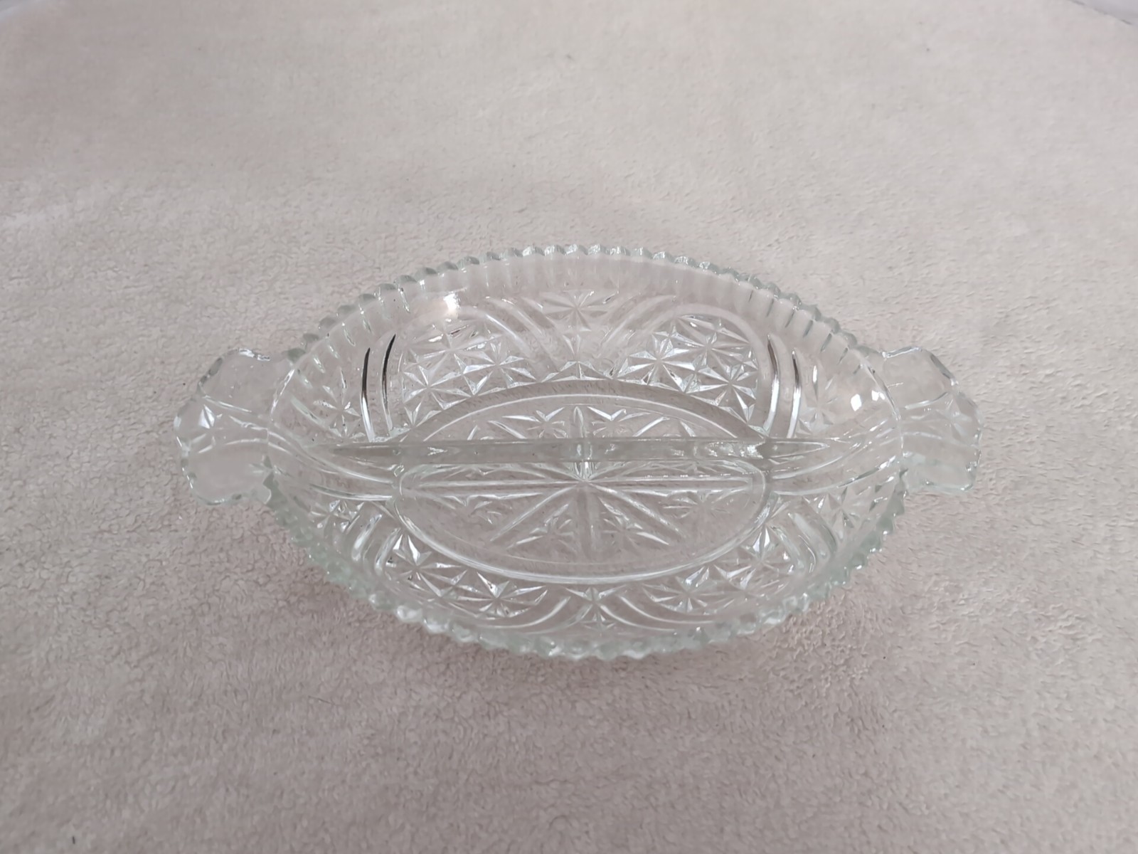 Vintage Clear Cut Crystal Oval Divided Dish - Relish, candy, Pickle , Olives