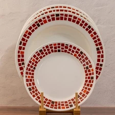 Corelle Mosaic Precious Colors Ruby Red 3 Pasta Bowls & 1 Salad plate