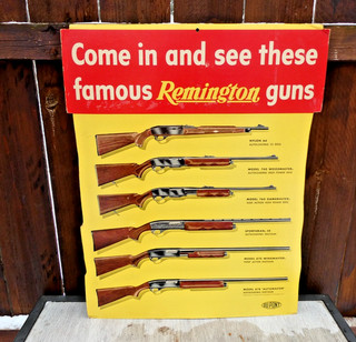 VINTAGE DIE CUT CARBOARD REMINGTON GUNS STORE DISPLAY EASEL BACK SIGN