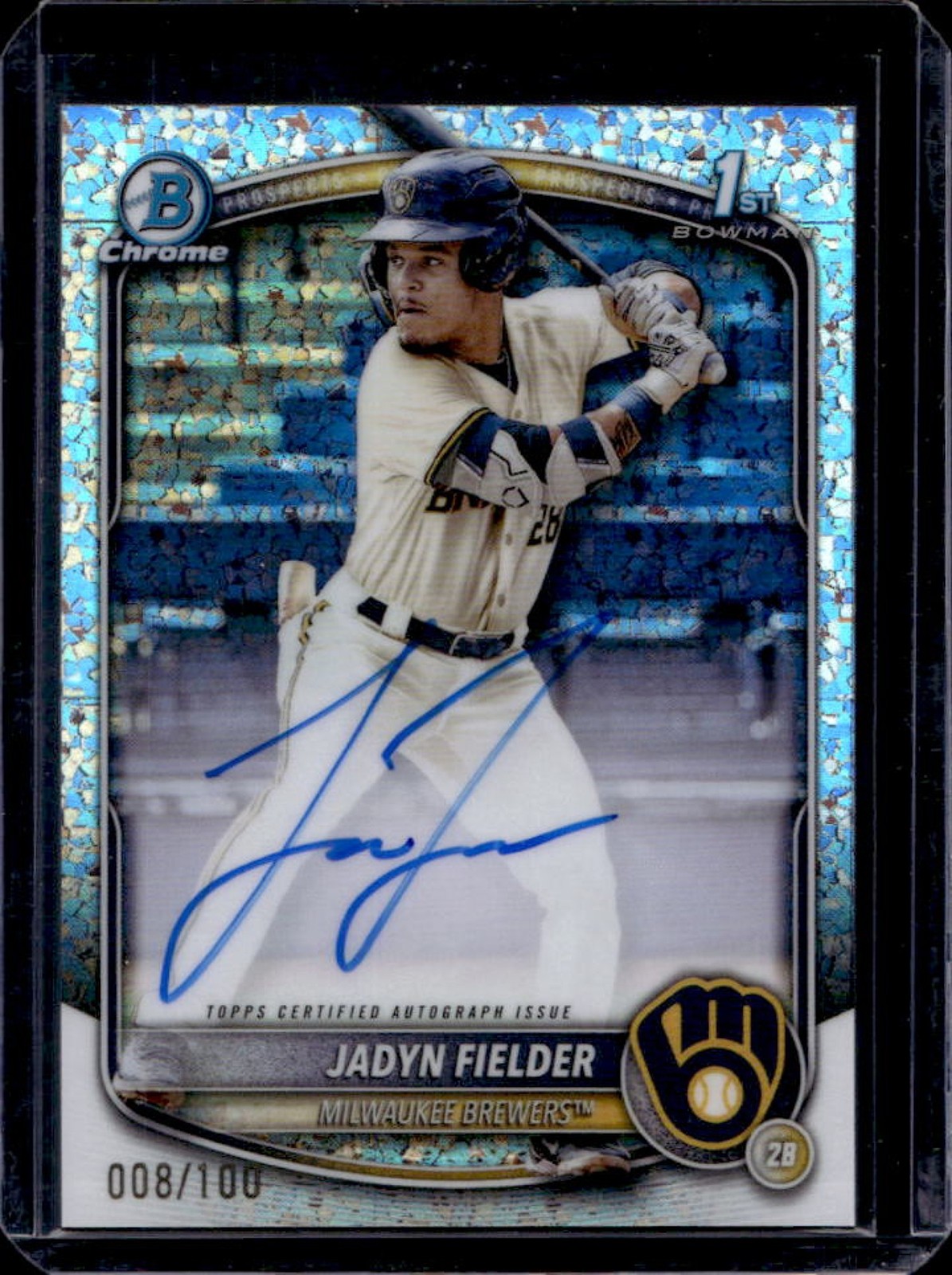 2025 Bowman Jadyn Fielder Chrome Auto Mini-Diamond Refractor 1st #/100 Brewers