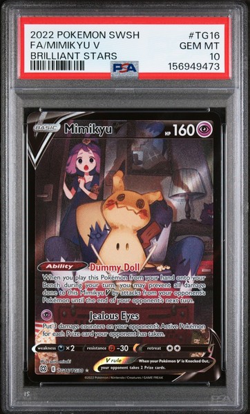 2022 POKEMON SWORD & SHIELD BRILLIANT STARS #TG16 FULL ART/MIMIKYU V PSA 10