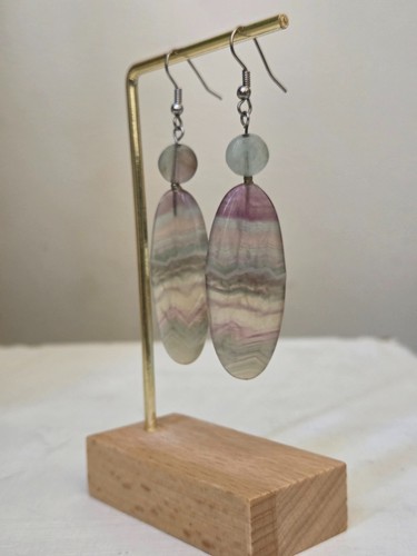 Rainbow Fluorite Sterling Silver Dangling Earrings for Pierced Ears