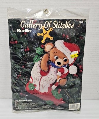 Bucilla Gallery Of Stitches Wild West Santa Bear Stocking Kit #33254 Vtg 1993