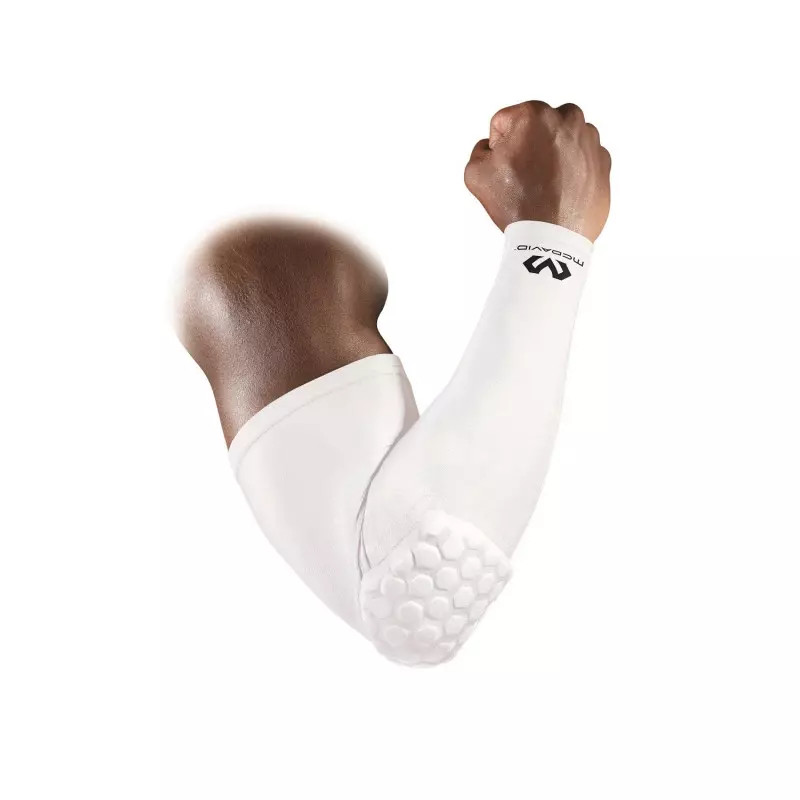 Manchon de protection coude McDavid blanc pour stabiliser le bras au basketball