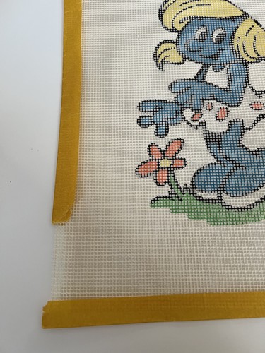 Vintage SMURF FLOWER GIRL Hand Painted Needlepoint Canvas New - Picture 9 of 9
