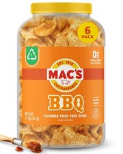 Mac's Chicharrones BBQ Flavored Crispy Fried Pork Skins, 11 oz Canister