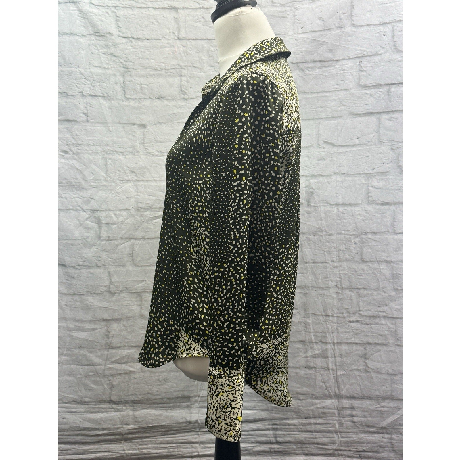 M&S Autograph Satin Blouse Green & Yellow Little Dots Size 8 Top Elegant Light image 5