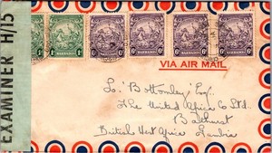 1943 British Barbados Opened by censor airmail Cover to Bathurst Gambia