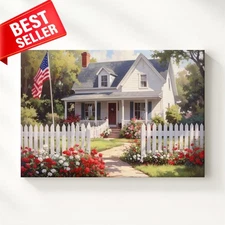 Wall Art Vintage Summer Americana Fence Flag Charm Traditional American Canvas