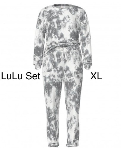 LuLaRoe LuLu Set Sweater Joggers Size XL Sage Gray White 4781 