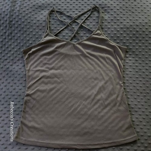 Tanque sin mangas de espagueti con tiras acanaladas color tostado topo (gris) ligero elástico suave XL - Imagen 4 de 9