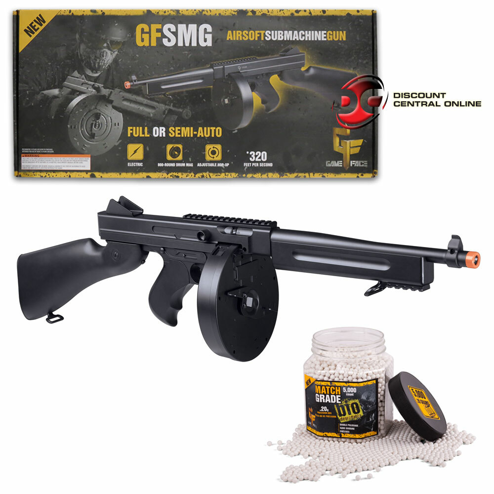 Game Face GFSMG Electric Full Semiauto Airsoft Submachine Gun W/ Drum