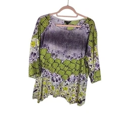 Citron purple chartreuse green abstract print tunic blouse women plus xl
