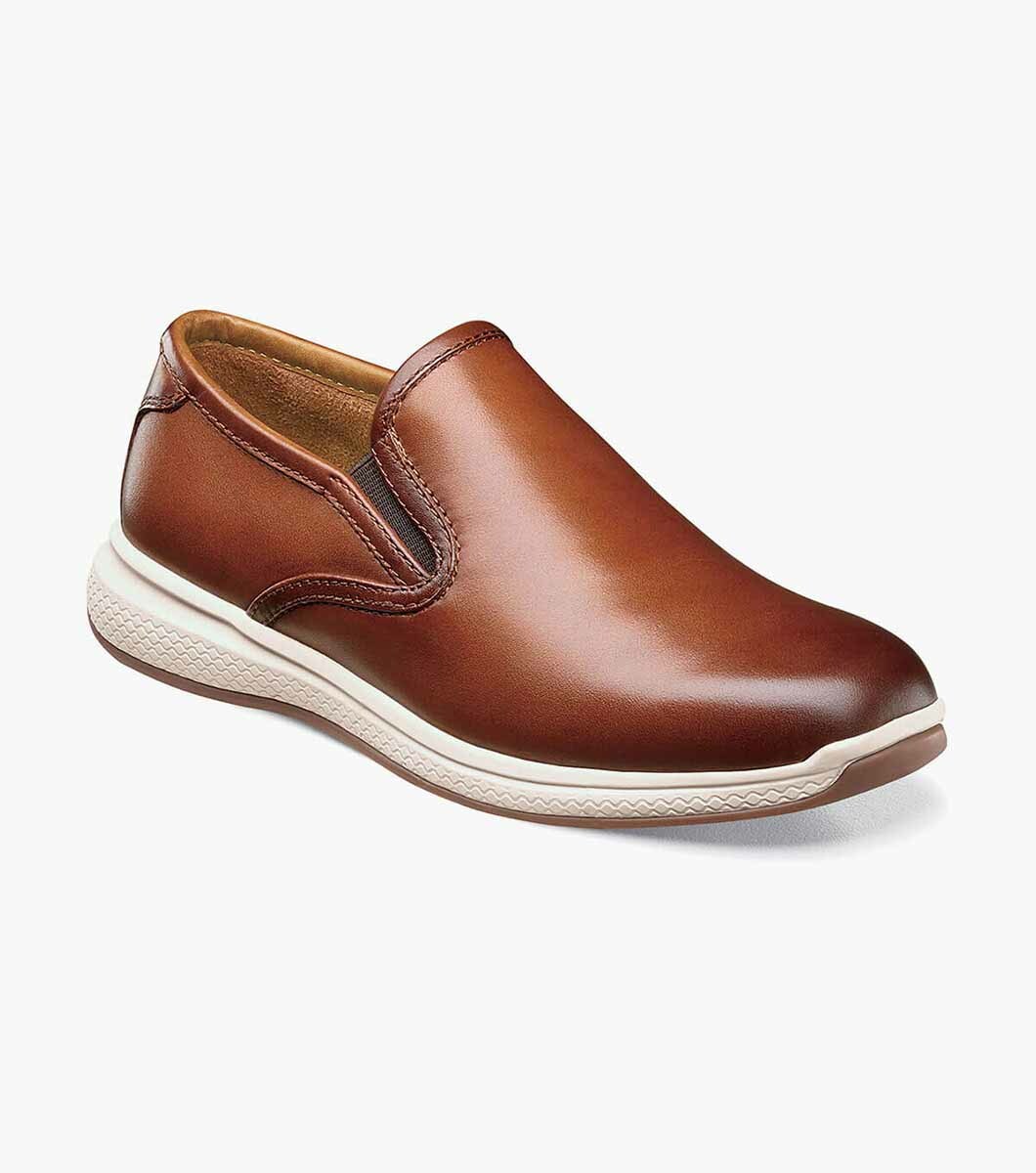 Florsheim Kid's Great Lakes Plain Slip On Cognac Leather Shoes 16664-221