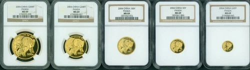 2004 5-COINS GOLD SET 500-Y 200-Y 100-Y 50-Y 20-Y CHINESE PANDA CHINA NGC MS69 !