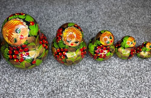 Set Of 7 Vintage Russian Matryoshka/Babushka Hand Painted Nesting Dolls - Picture 3 of 4