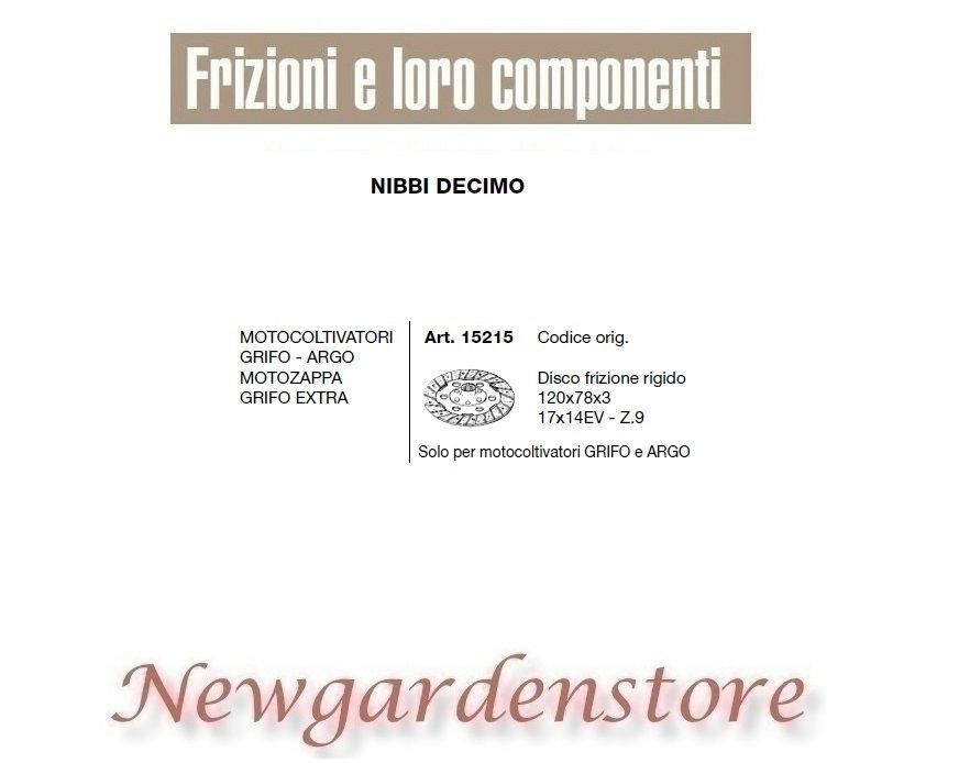 Ricambio Disco Frizione 15215 per Nibbi Decimo Grifo Argo 17x14EV