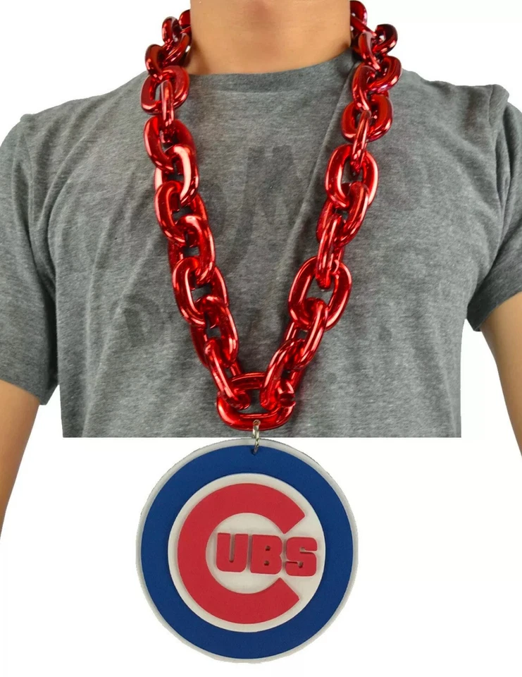 Chicago Cubs Big Chain 7” Round EVA Foam Logo 34” Gold/Blue Chain Fan Necklace - Image 3 of 4