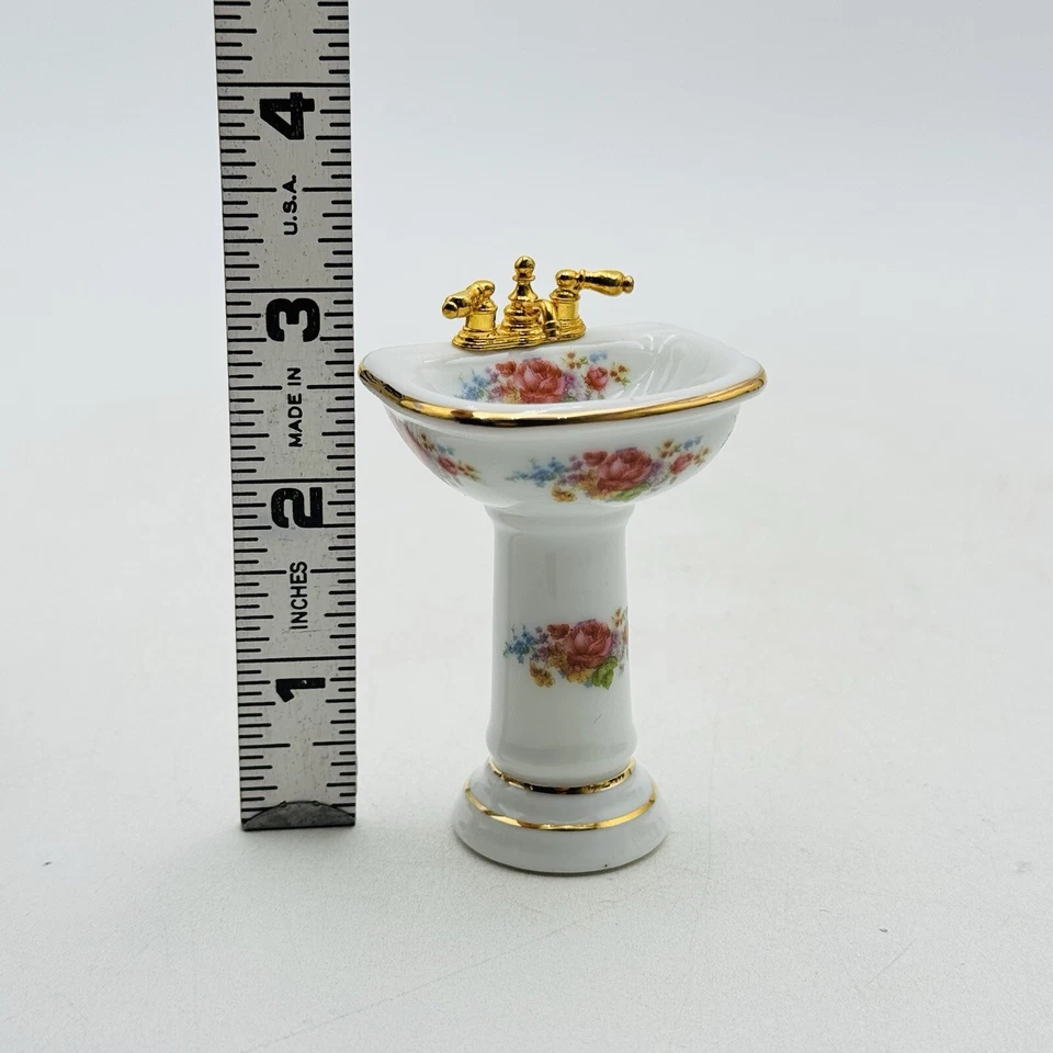 Fregadero de baño de porcelana Reutter miniatura para casa de muñecas Dresden Rose NUEVO RARO Foto 2 de 4