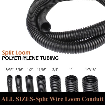 Split Wire Loom A/C line Flexible Conduit Black Heat Resistant Corrugated Tubing