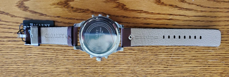 Relógio de quartzo masculino CAGARNY 6820 pulseira de couro movimento duplo - Novo com etiquetas - Imagem 2 de 4
