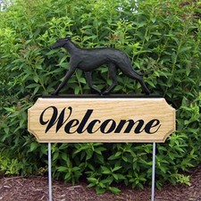 Greyhound Wood Welcome Outdoor Sign Black