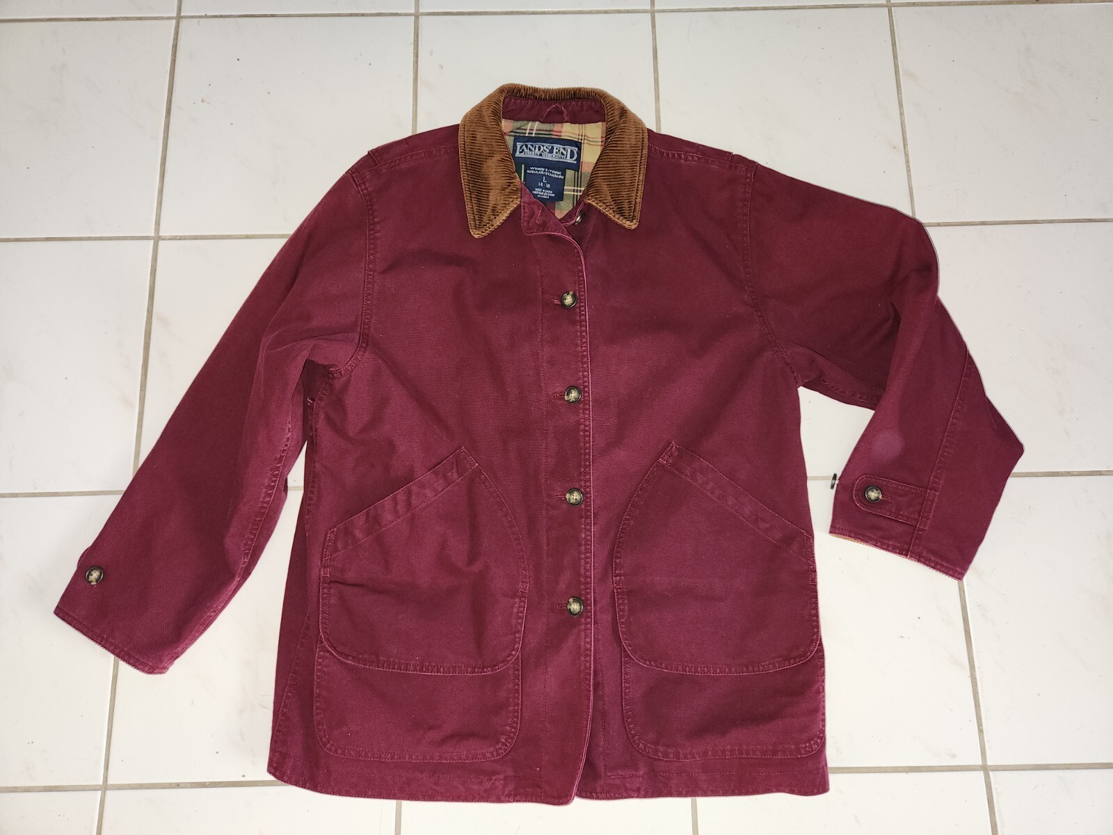 Lands' End Field Barn Coat Chore Jacket Corduroy Trim… Gem