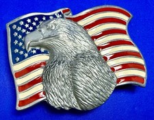 United States of America Wavy Flags Bald Eagle Head Patriotic 1992 Belt Buckle