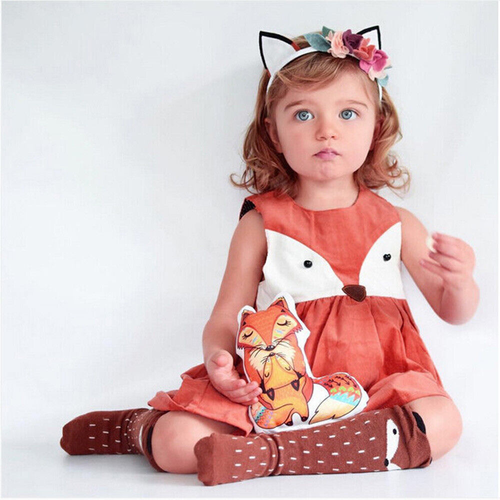 Toddler Kid Baby Girls Solid fox Print Floral Suspender Princess Party Dress - Picture 10 of 11