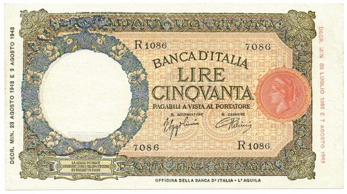 50 Lire 23/08/1943 NC Lupa Capitolina margine stretto B.I.