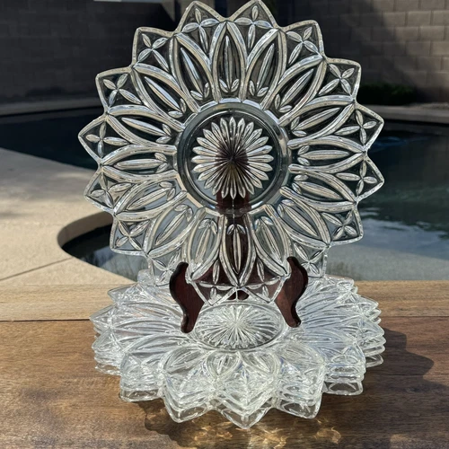 Set of 5 Vintage Petal Clear Federal Glass  11.5" Dinner Sandwhich Plates 1960s