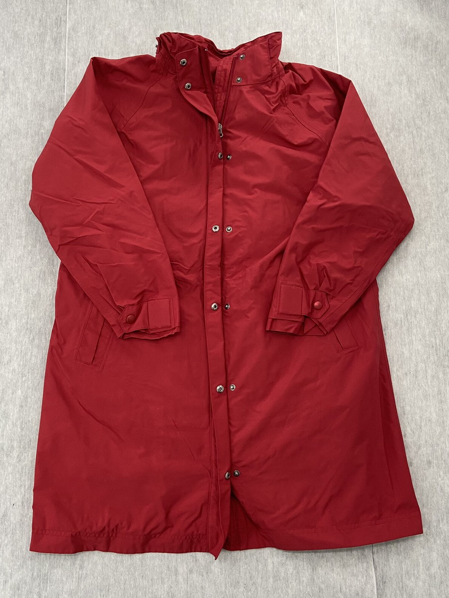 Bean Womens Size Medium Pet Trench Rain Coat Wool Lined Full Zip  Button Red