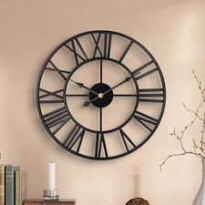 Large Metal Roman Wall Clock Big Numeral Open Face Skeleton Design Home Decor UK