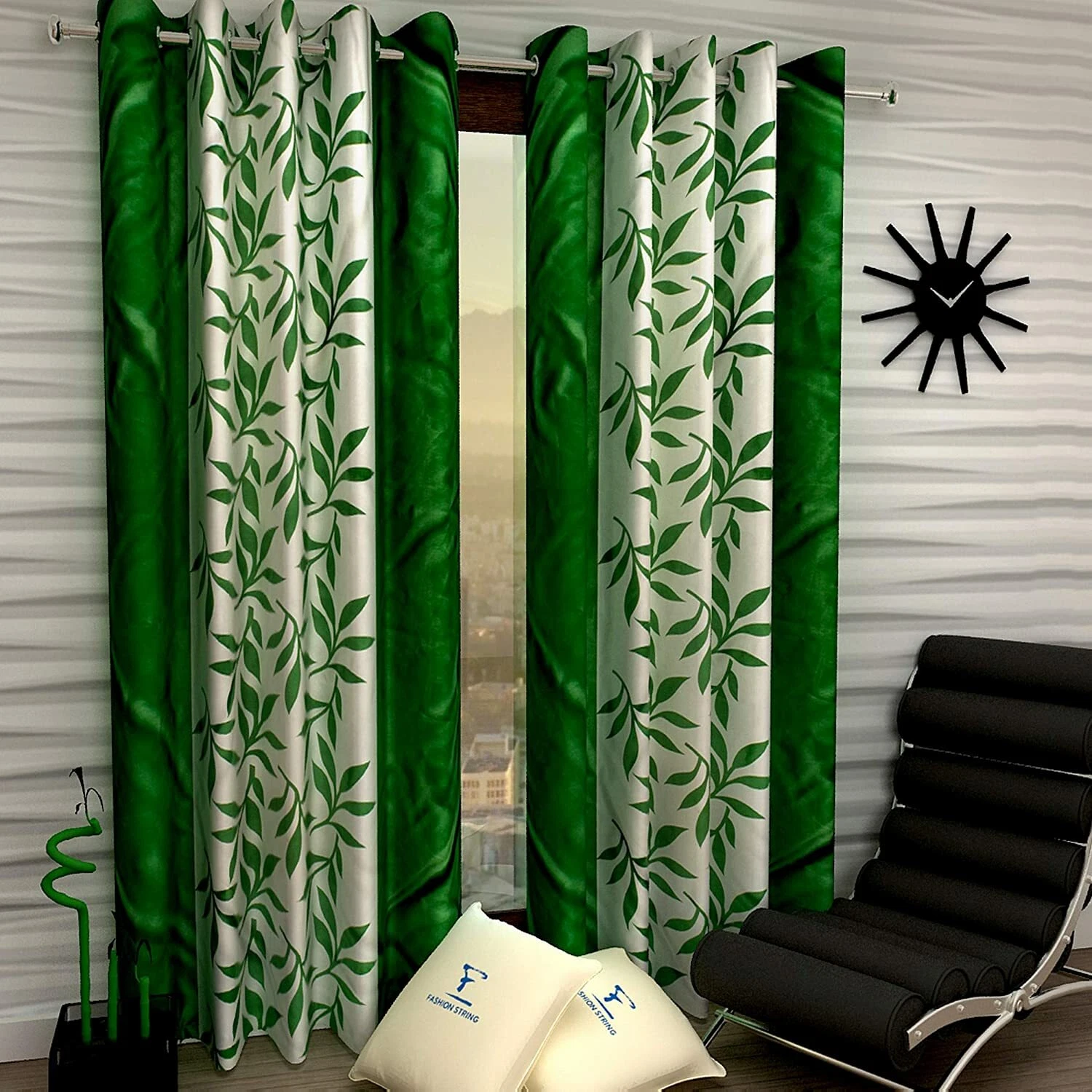 Nuovo 2 Pezzi Occhiello Poliestere Tenda Della Porta Set - 2.1m Verde,