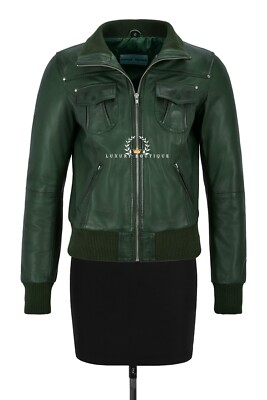 Brooklyn grüne Damen Smart Casual Designer echtes Lammleder Bomber Lederjacke