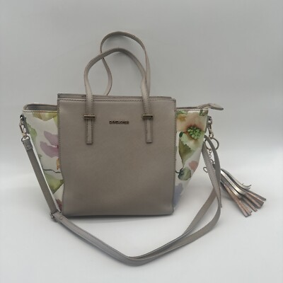 David Jones Bag Beige Graphic Floral Tote Handbag Women Zip - Used 